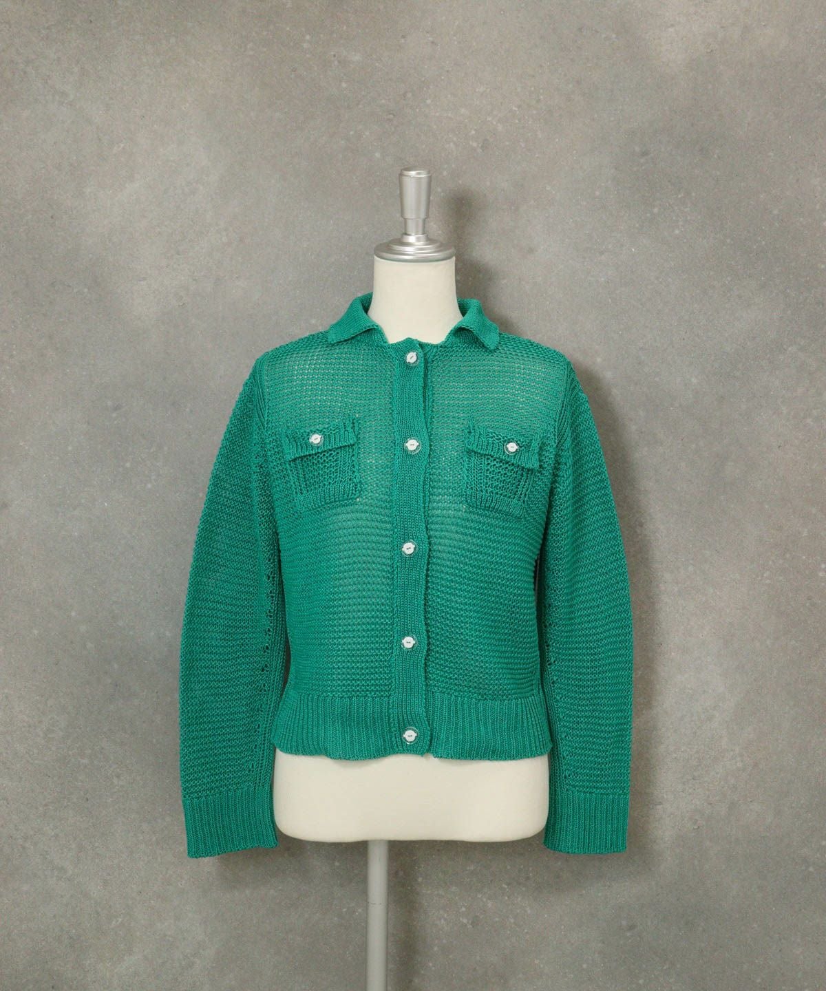 コットン100％ローゲージニットカーディガン（ライトグリーン）