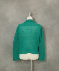 コットン100％ローゲージニットカーディガン後（ライトグリーン）