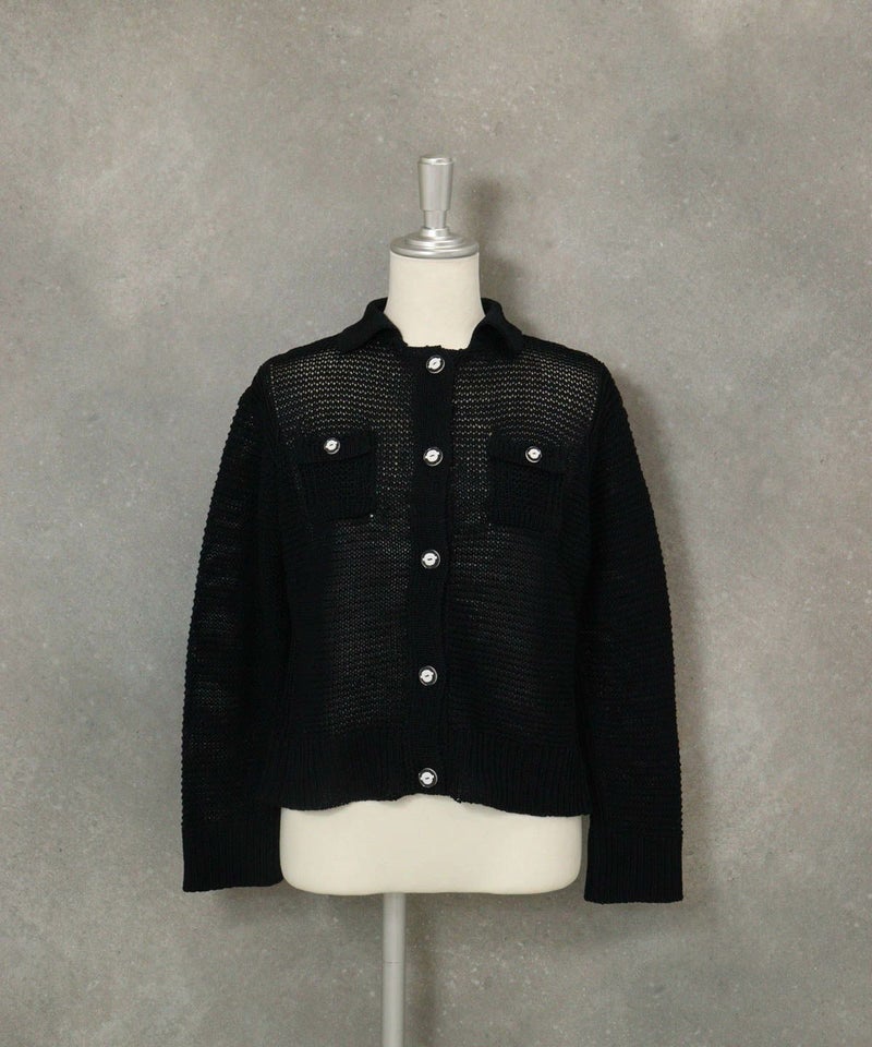 コットン100％ローゲージニットカーディガン（ネイビー）