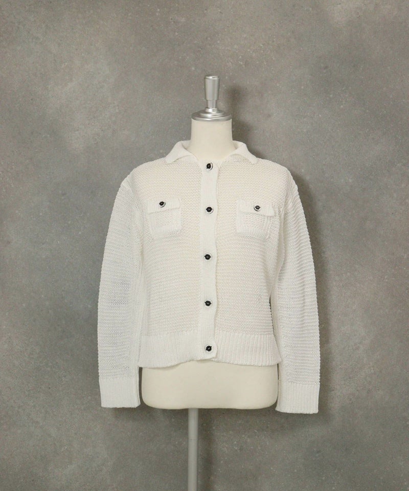 コットン100％ローゲージニットカーディガン（ホワイト）