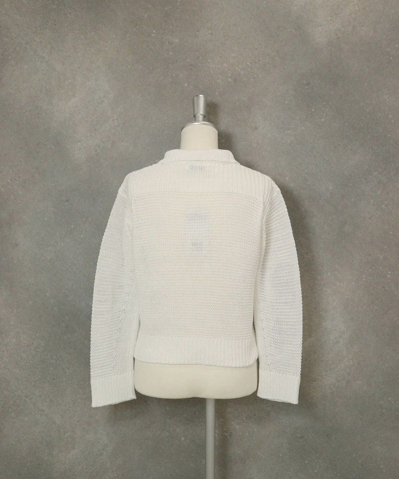 コットン100％ローゲージニットカーディガン後（ホワイト）