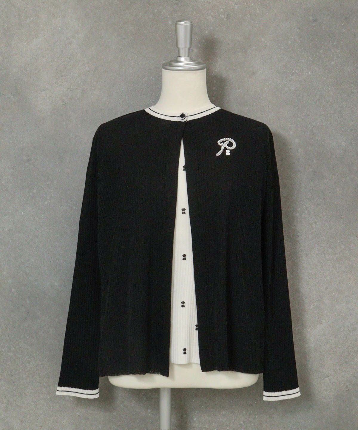 コットン混リブアンサンブルカーディガン（ブラック）