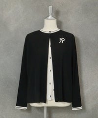 コットン混リブアンサンブルカーディガン（ブラック）
