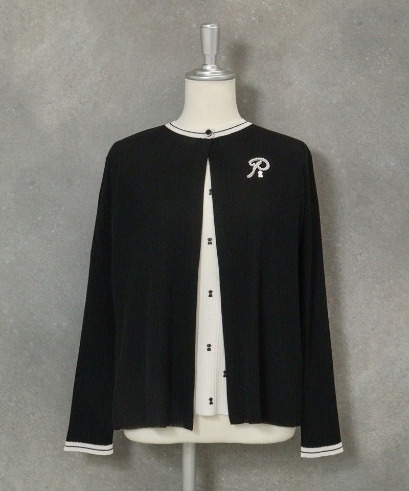 コットン混リブアンサンブルカーディガン（ブラック）