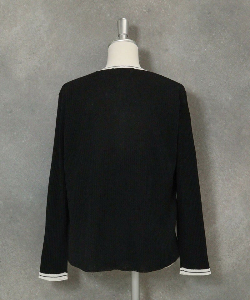 コットン混リブアンサンブルカーディガン後（ブラック）