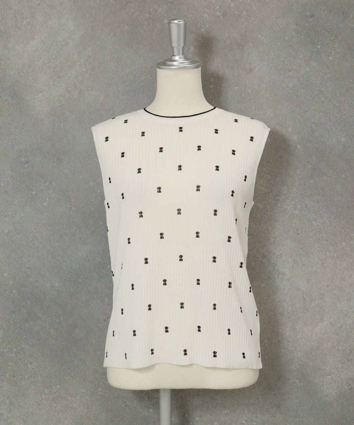 コットン混リブアンサンブルノースリーブ（ブラック）