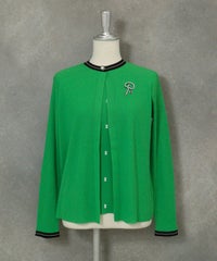 コットン混リブアンサンブルカーディガン（グリーン）