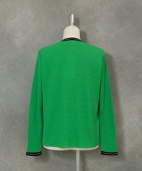 コットン混リブアンサンブルカーディガン後（グリーン）