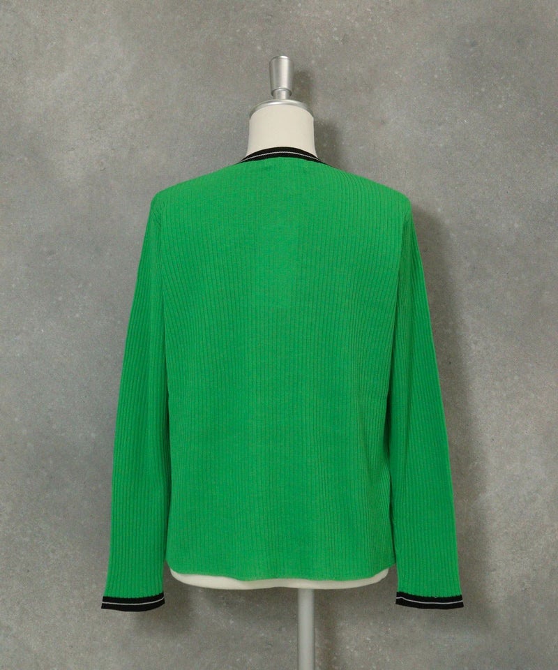 コットン混リブアンサンブルカーディガン後（グリーン）