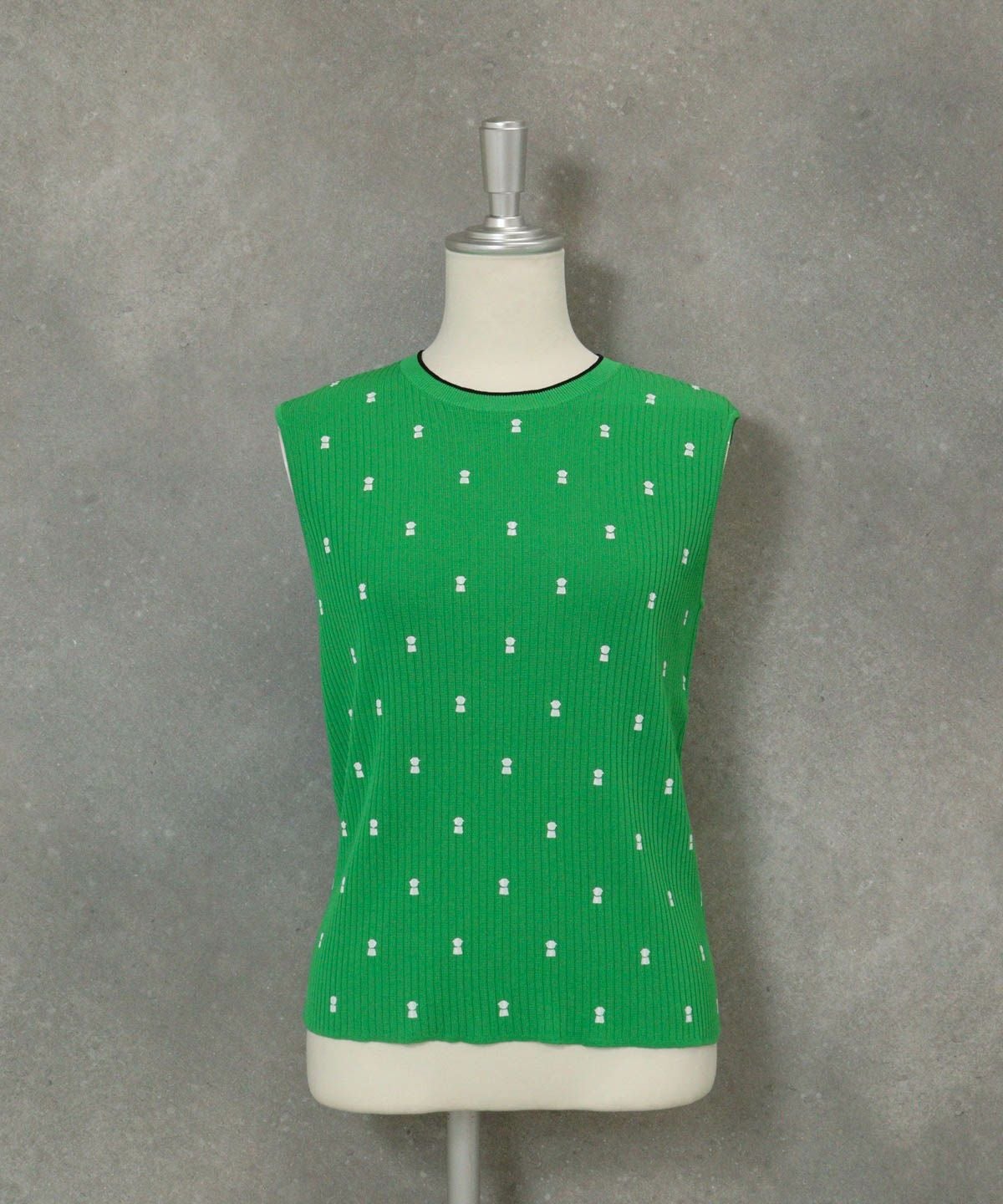 コットン混リブアンサンブルノースリーブ（グリーン）