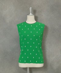 コットン混リブアンサンブルノースリーブ（グリーン）