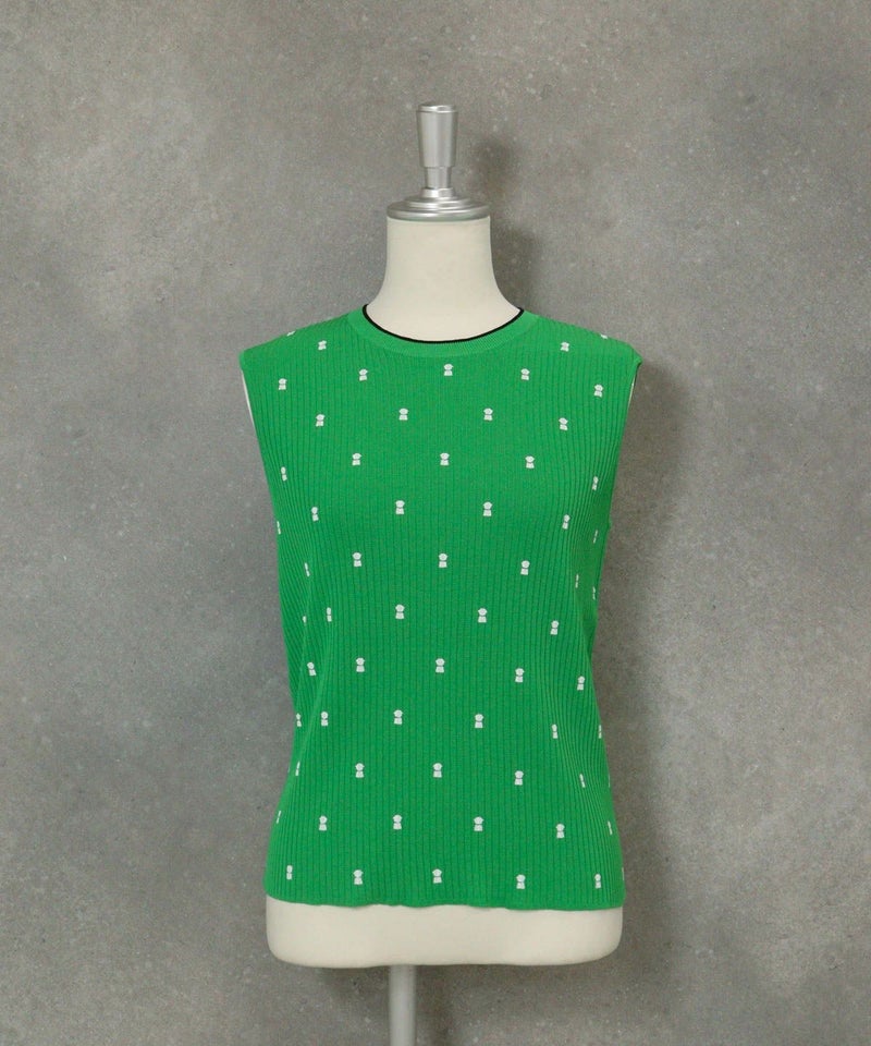 コットン混リブアンサンブルノースリーブ（グリーン）