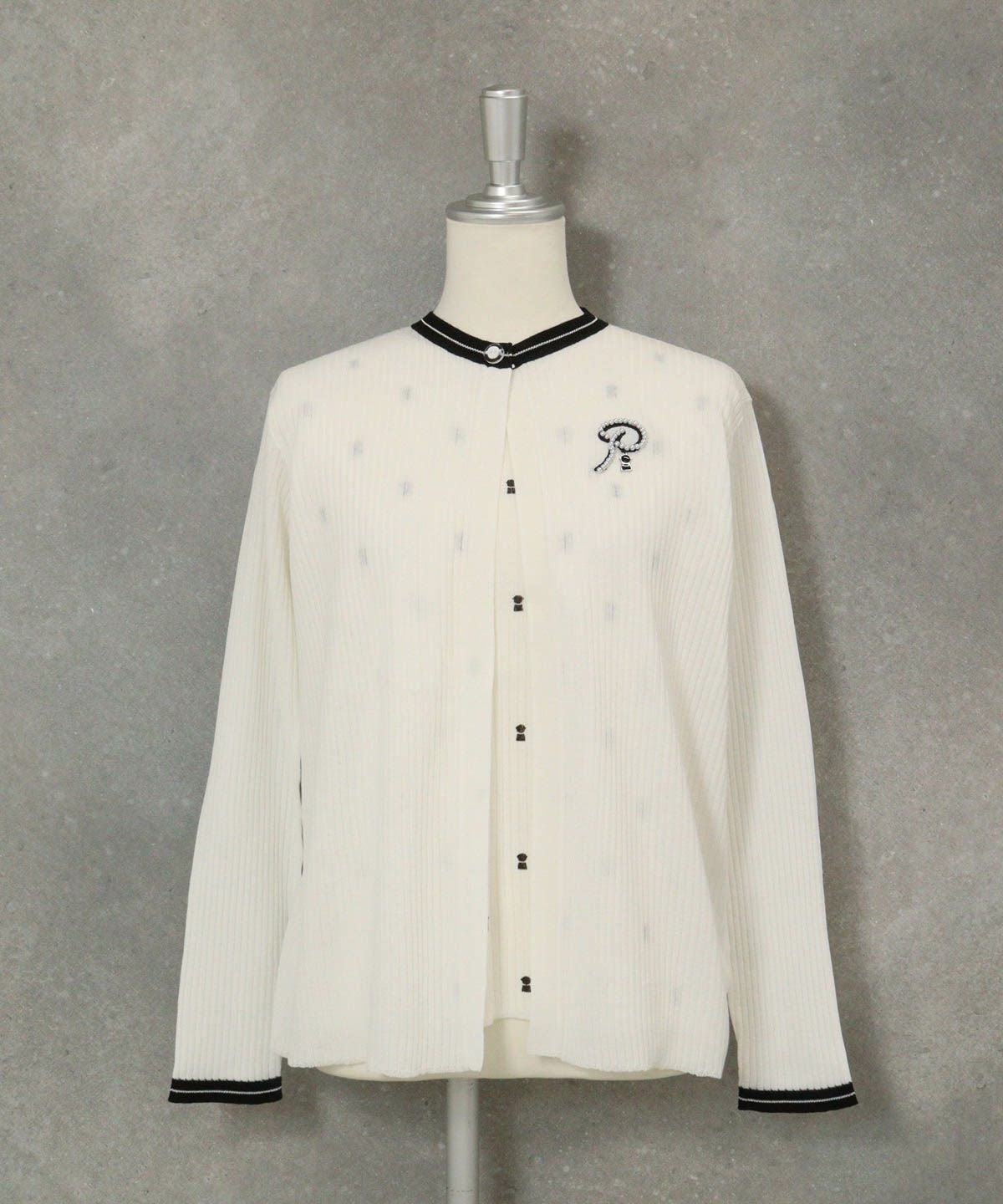 コットン混リブアンサンブルカーディガン（ホワイト）