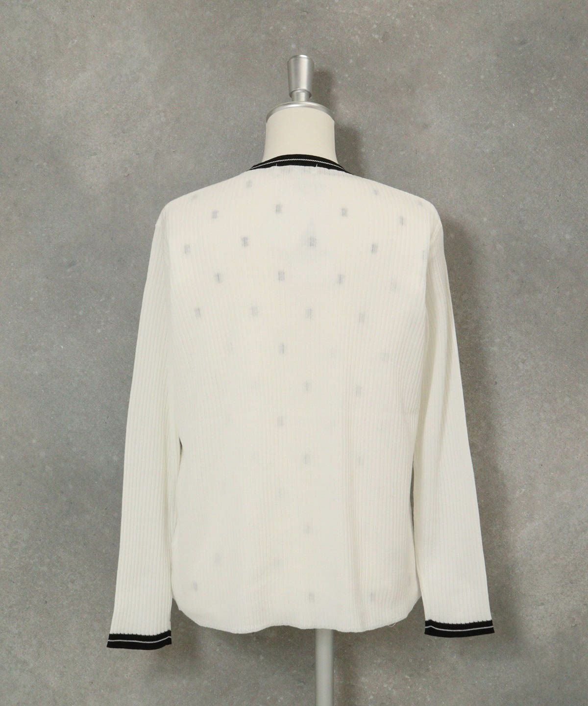 コットン混リブアンサンブルカーディガン後（ホワイト）
