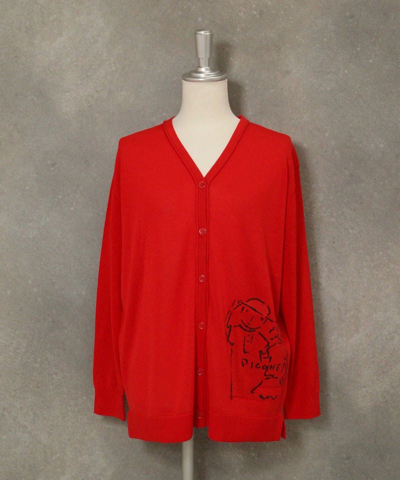 イラストニットカーディガン（レッド）