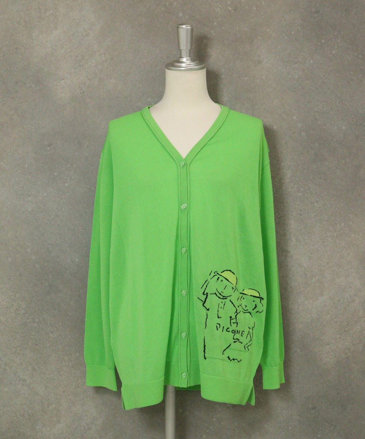 イラストニットカーディガン（ライトグリーン）