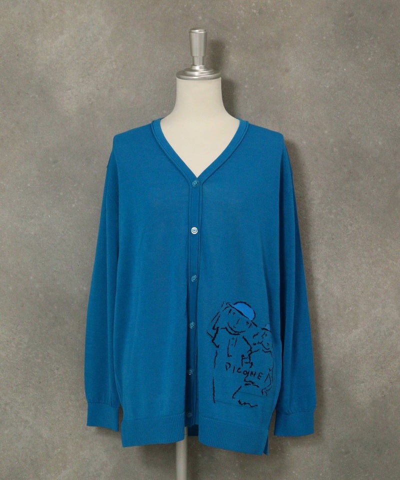 イラストニットカーディガン（ブルー）