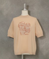 イラストニット半袖プルオーバー(ベージュ)
