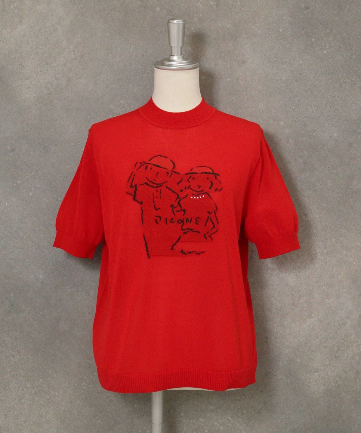 イラストニット半袖プルオーバー（レッド）