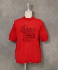 イラストニット半袖プルオーバー（レッド）