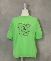 イラストニット半袖プルオーバー（ライトグリーン）