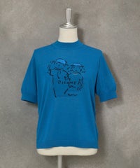 イラストニット半袖プルオーバー（ブルー）