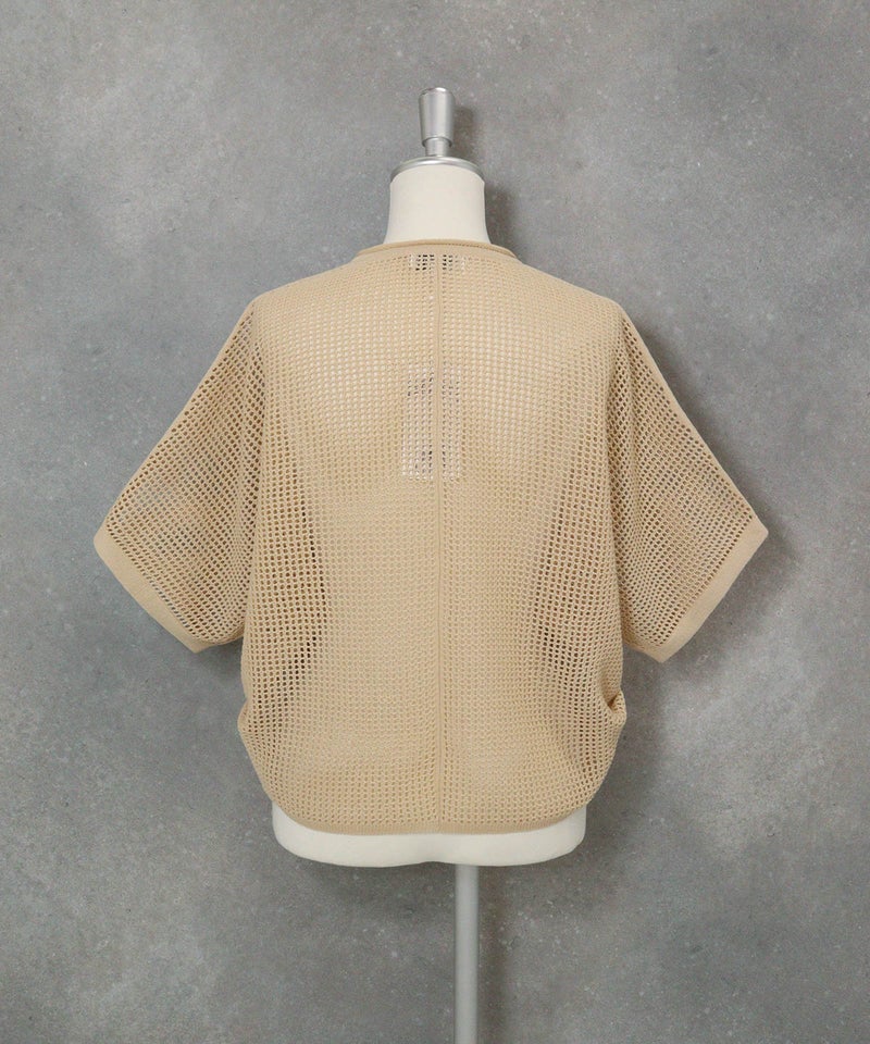 コットン混メッシュ半袖カーディガン(ベージュ)後ろ