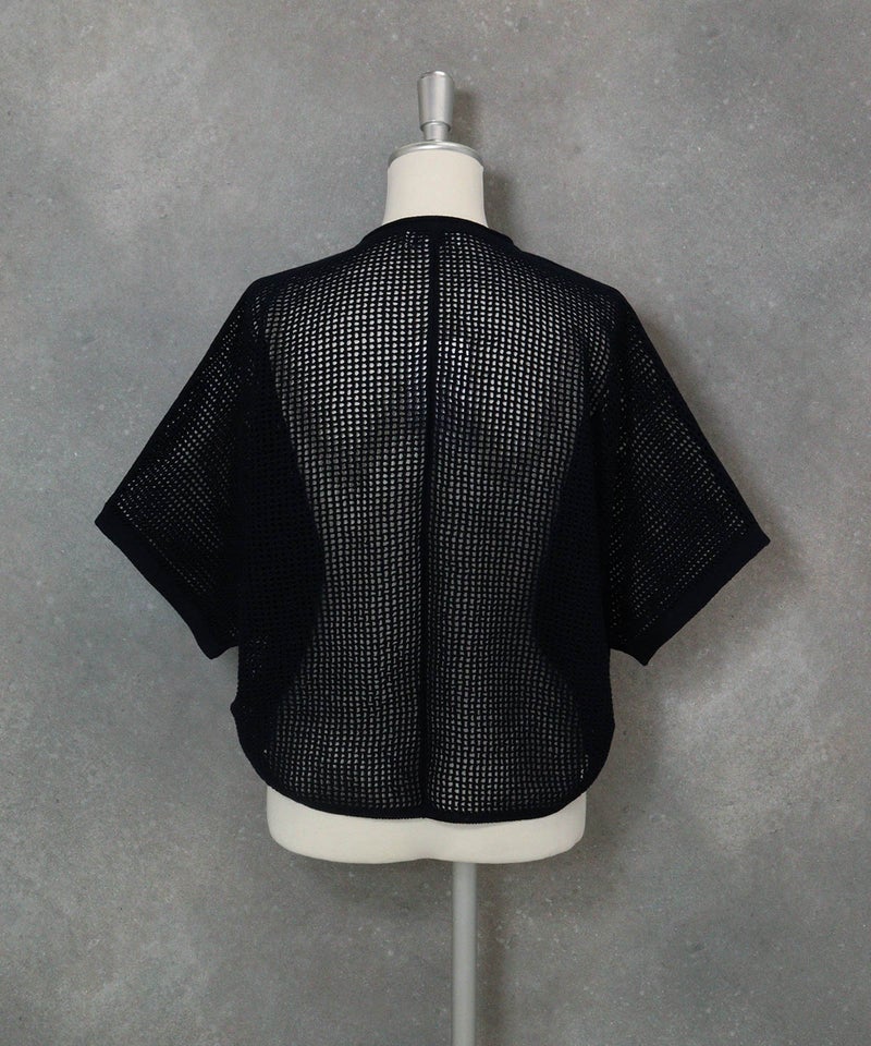 コットン混メッシュ半袖カーディガン(ネイビー)後ろ