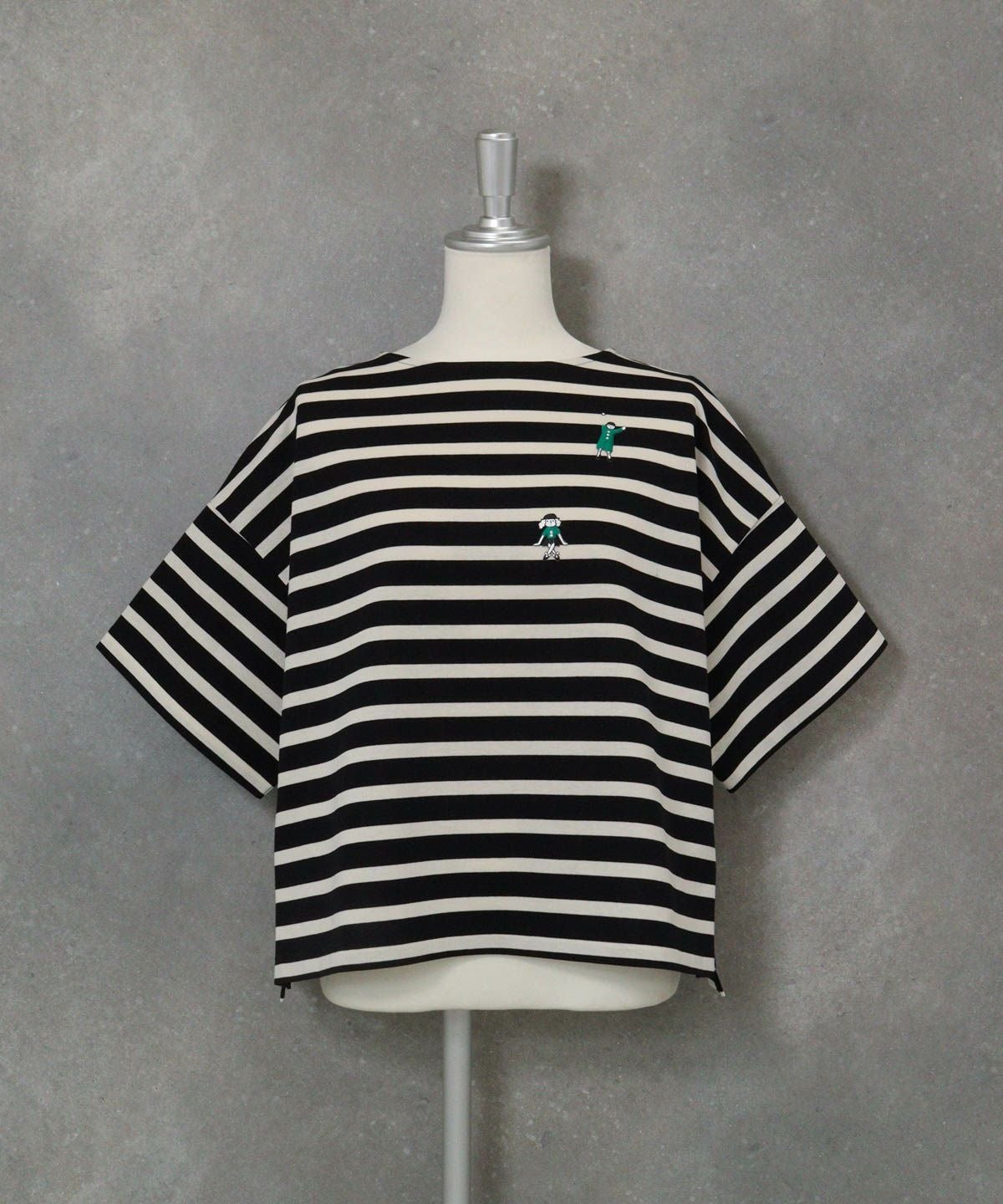  コットン100％天竺ボーダープルオーバー（ブラック）