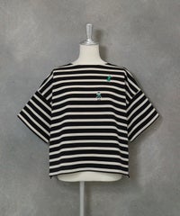  コットン100％天竺ボーダープルオーバー（ブラック）