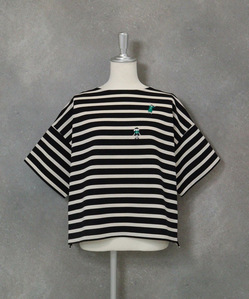  コットン100％天竺ボーダープルオーバー（ブラック）