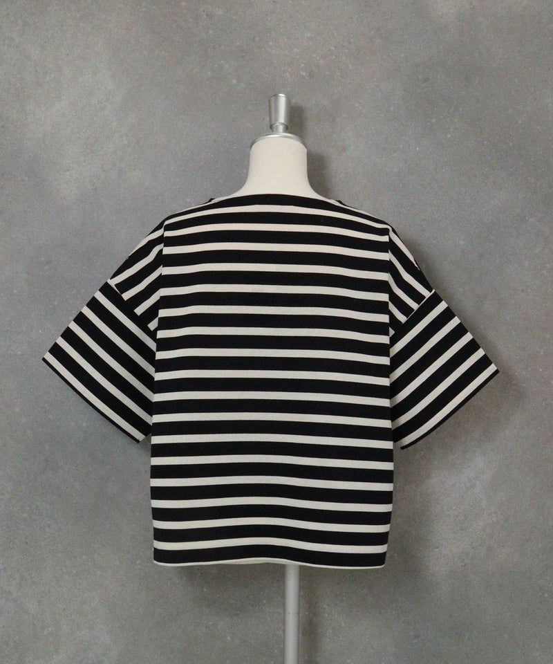  コットン100％天竺ボーダープルオーバー後（ブラック）