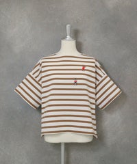  コットン100％天竺ボーダープルオーバー（ベージュ）