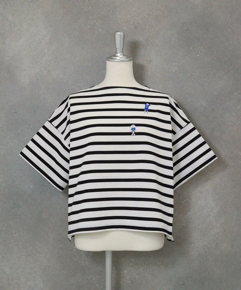 コットン100％天竺ボーダープルオーバー（ホワイト）