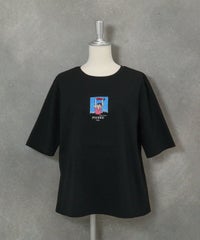 コットン100％5分袖刺繍プルオーバー（ブラック）