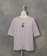 コットン100％5分袖刺繍プルオーバー（ライトグレー）