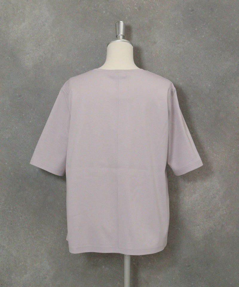 コットン100％5分袖刺繍プルオーバー後（ライトグレー）