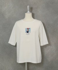 コットン100％5分袖刺繍プルオーバー（ホワイト）