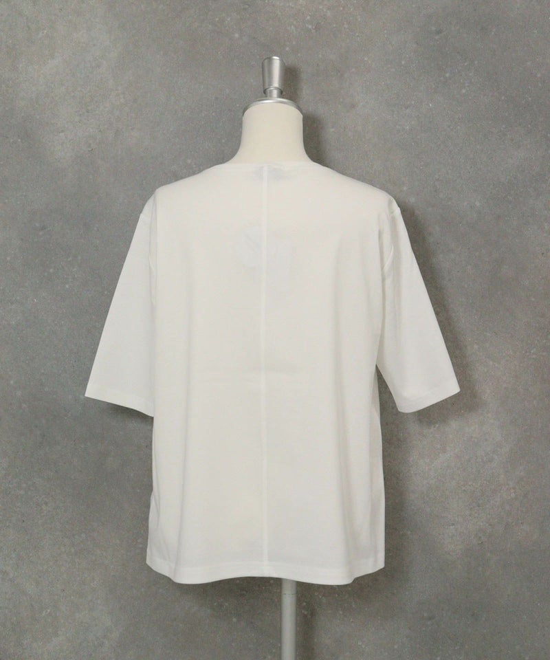 コットン100％5分袖刺繍プルオーバー後（ホワイト）