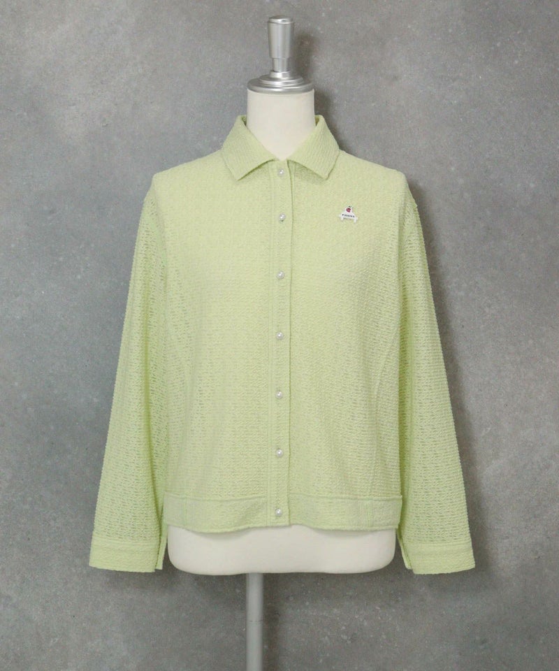 レース調襟付きシャツ（ライトグリーン）