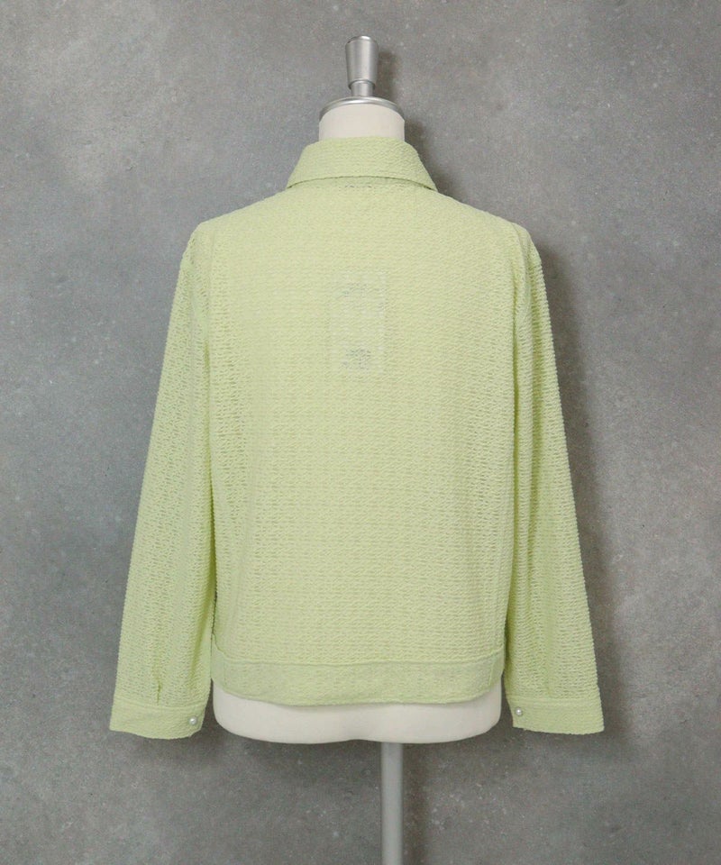 レース調襟付きシャツ後（ライトグリーン）