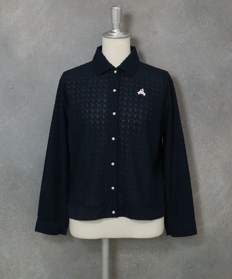 レース調襟付きシャツ（ネイビー）