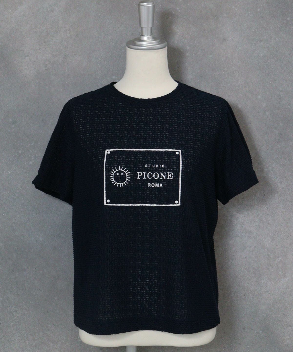 レース地タック袖プルオーバー（ネイビー）