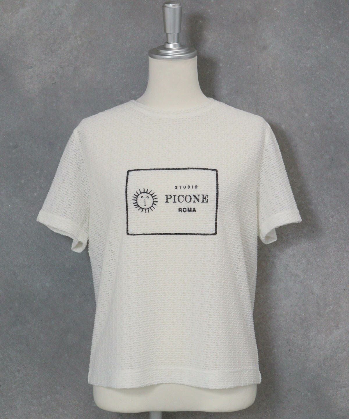 レース地タック袖プルオーバー（ホワイト）