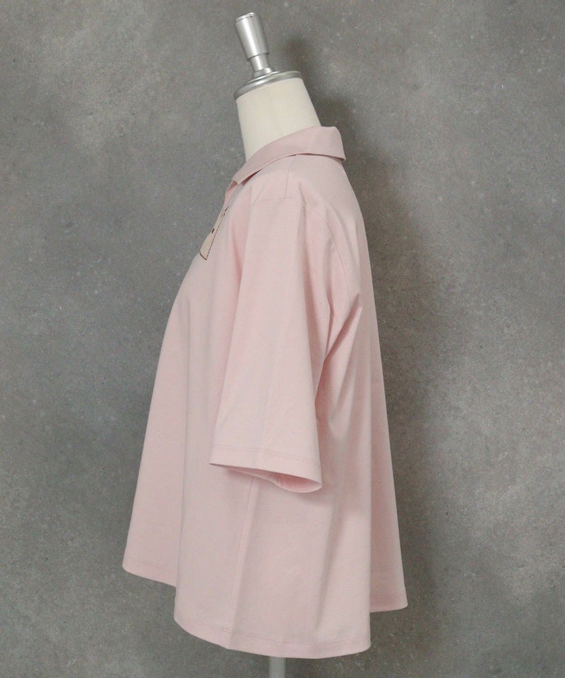 コットン100％スキッパープルオーバー横（ピンク）