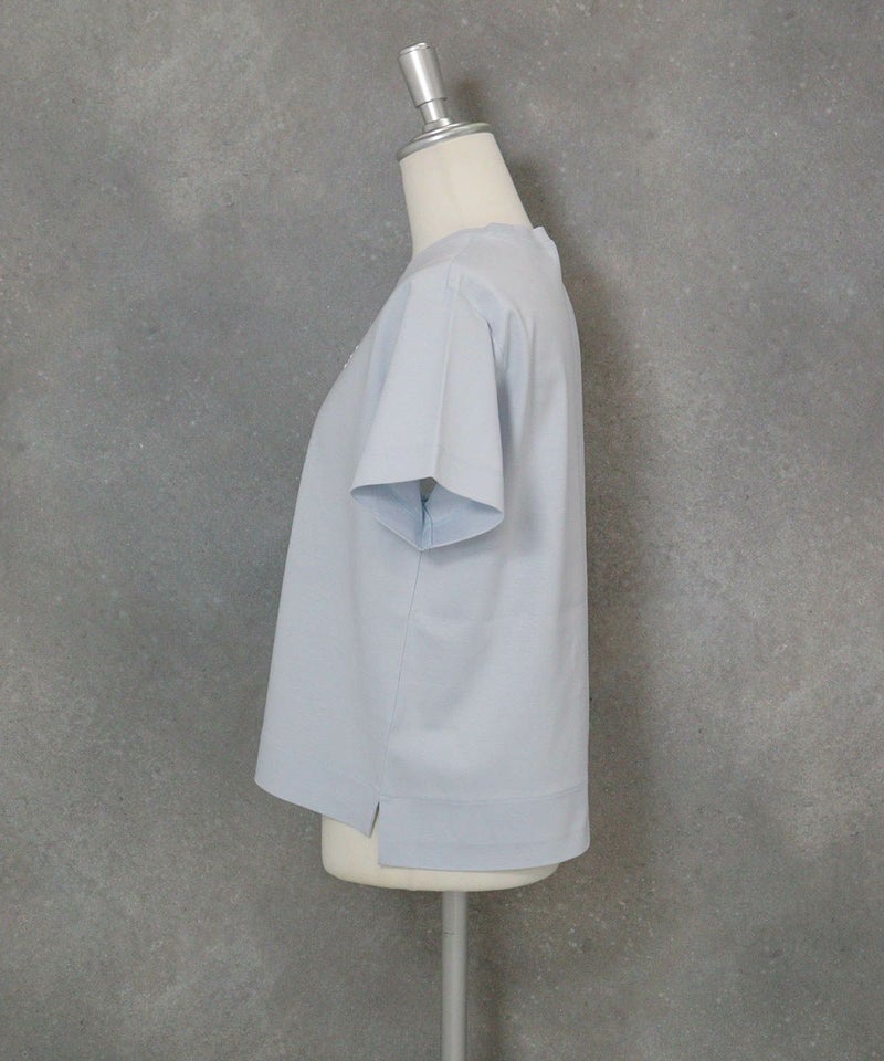 コットン混冷感ポンチプルオーバー横（ライトブルー）