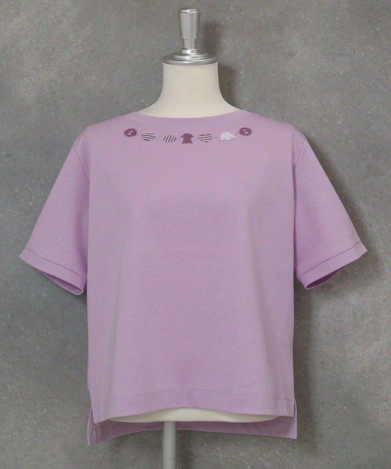 コットン100％ビーズ刺繍UVプルオーバー（ライトパープル）