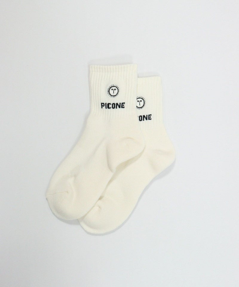 太陽刺繍リブソックス（ホワイト）
