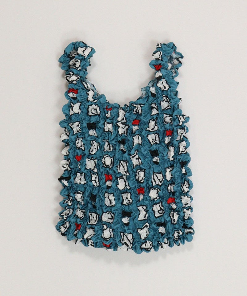 絞り風総柄バッグ(ブルー)