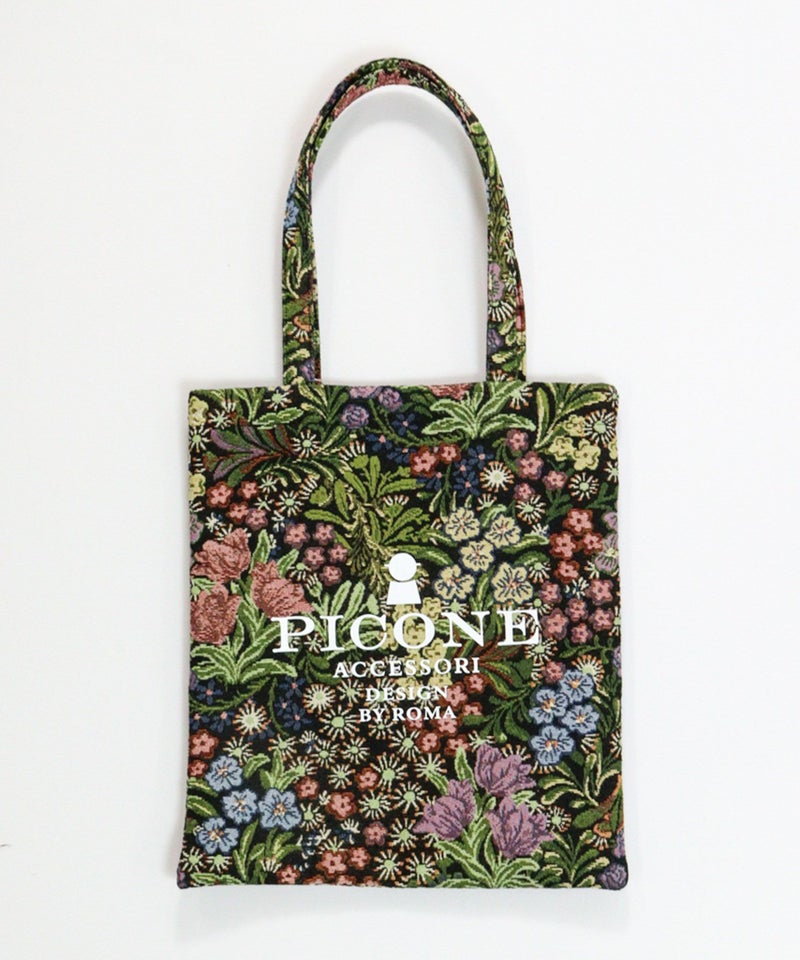 花柄ジャガードトートバッグ(ブラック)前